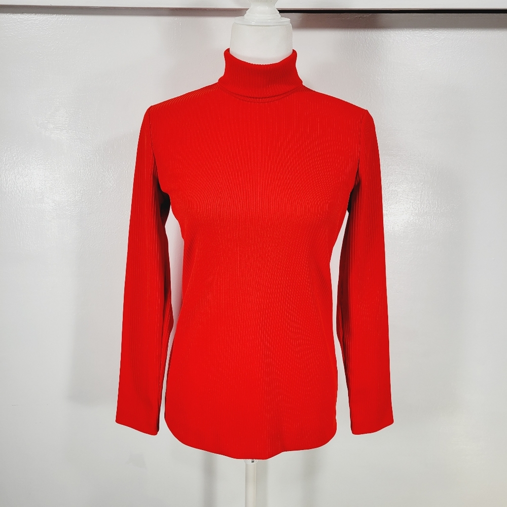 Vintage Union Made 70's Red Long Sleeve Polyester Turtleneck, Size Small